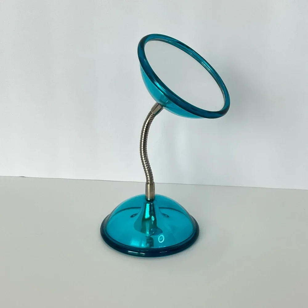Vintage Y2K Teal Acrylic Gooseneck Double Sided Vanity Makeup Mirror Blue Retro